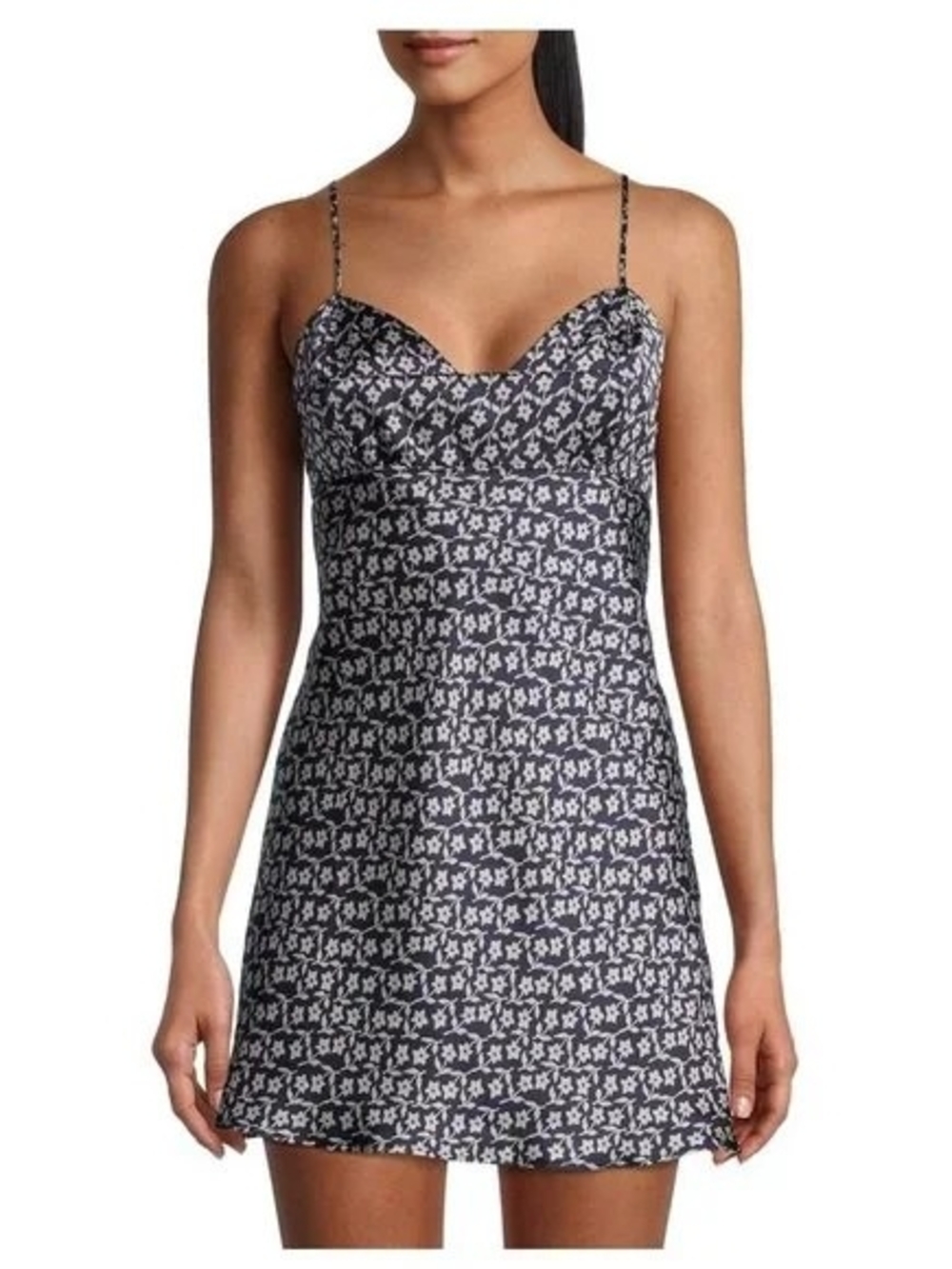 Free People Black and White Floral Slip Mini Dress